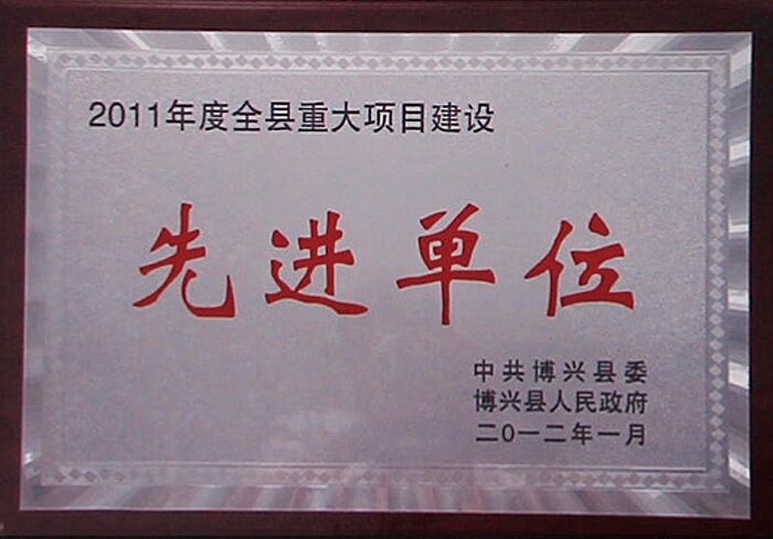 榮獲2011年度全縣重大項目建設先進單位